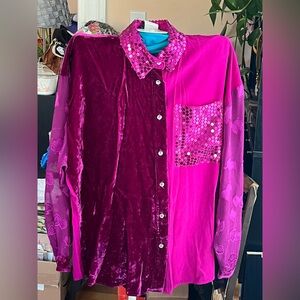 Vintage Tina Hagen 2-Tone Sequin Button-Up Shirt